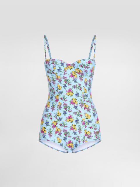 Dolce & Gabbana Small floral-print balconette one-piece swimsuit
