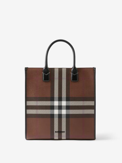 Exaggerated Check and Leather Slim Tote