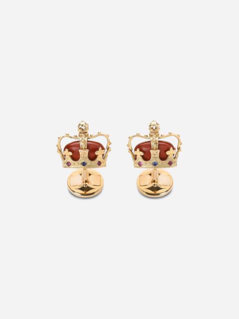 Dolce & Gabbana Crown yellow gold crown cufflinks with red jasper