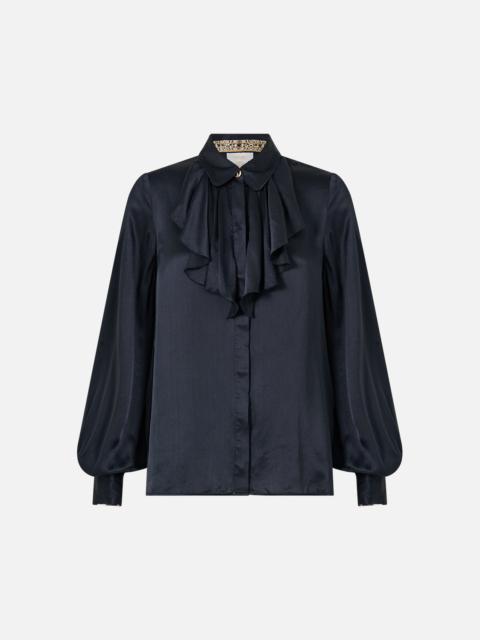 CAMILLA COLLARED SHIRT WITH FRILL NECK DETAIL LEOPARD LIBERTINE