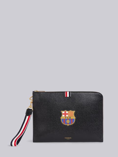 Thom Browne Black Pebbled Calfskin 3-D Printed FC Barcelona Crest Medium Gusset Folio