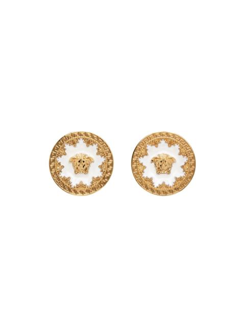 Gold & White Medusa Earrings