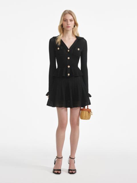 Black Pointelle V Neck Knit Mini Dress