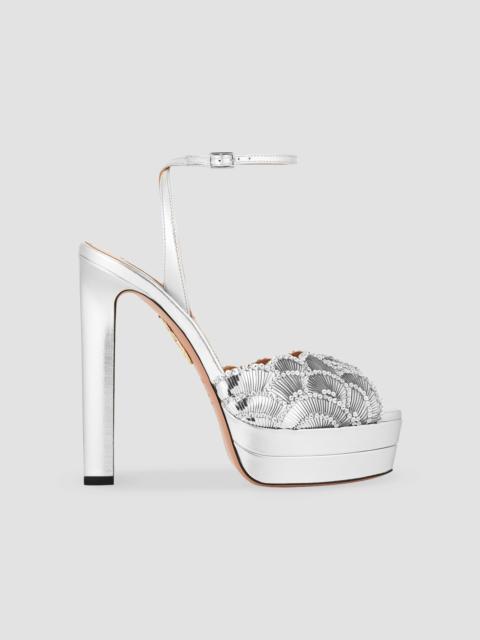 AQUAZZURA Women's Ce Soir 130MM Sequin-Embellished Leather Platform Sandals - Silver