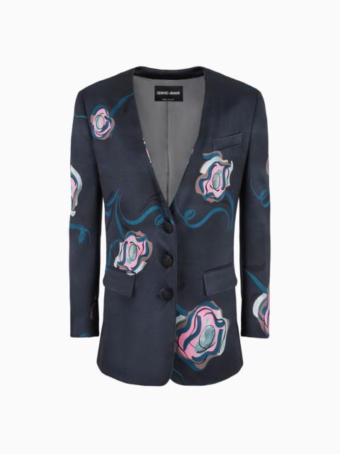 GIORGIO ARMANI Single-breasted jacket in silk faille with a floral print