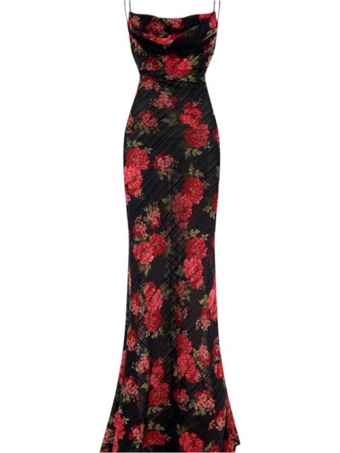 RASARIO PRINTED CHIFFON MAXI DRESS