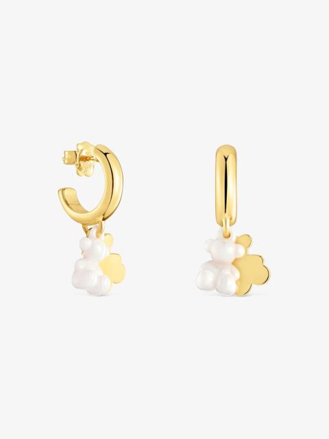 TOUS Hoop earrings with 18K gold vermeil, white ceramic and double bear Bold Bear