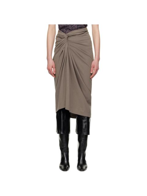 Dries Van Noten Taupe Knotted Jersey Midi Skirt