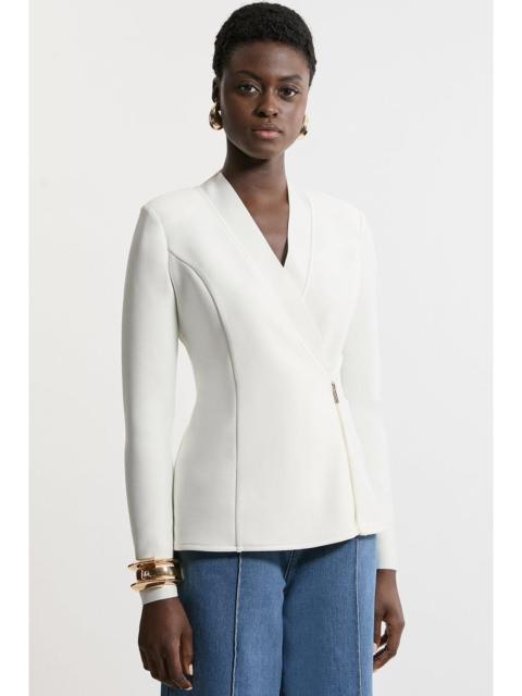 KAREN MILLEN Figure Form Bandage Knit Side Zip Longline Jacket