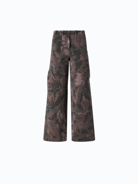 PINKO COTTON TROUSERS WITH FLORAL CAMOUFLAGE MOTIF