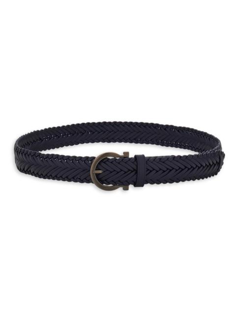 FERRAGAMO Men's Testa Di Moro Woven Leather Belt - Navy