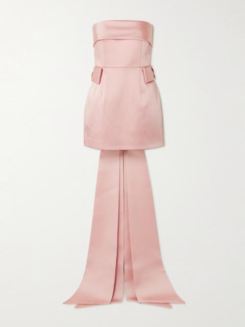 Lalani Strapless Bow-embellished Duchesse-satin Mini Dress