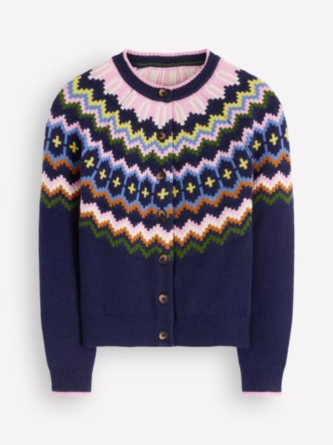 BODEN Mae Fair Isle Cardigan-Navy fair isle