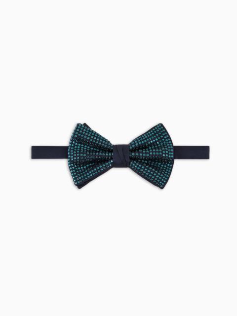 Large silk-blend pre-tied bow tie with rhinestones