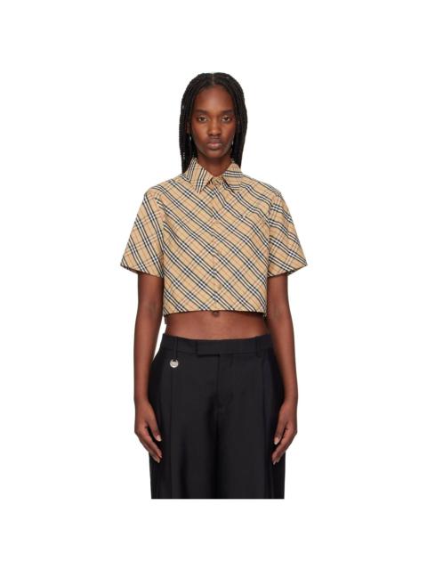 Burberry Beige Cropped Check Cotton Shirt