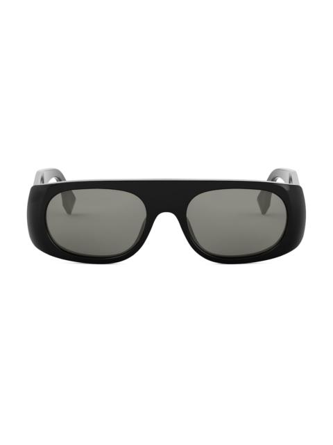 FENDI Men Fendi Signature 54MM Rectangular Sunglasses - Shiny Black Smoke