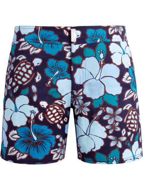 Men Stretch Flat Belt Swim Trunks Tropical Turtles