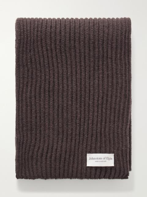 Johnstons of Elgin Lovat cashmere ribbed scarf Dark brown