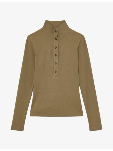 REISS Ida Funnel-Neck Stretch-Cotton Top