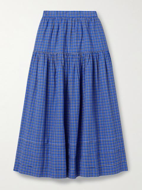 DÔEN Sebastiane Tiered Checked Voile Midi Skirt