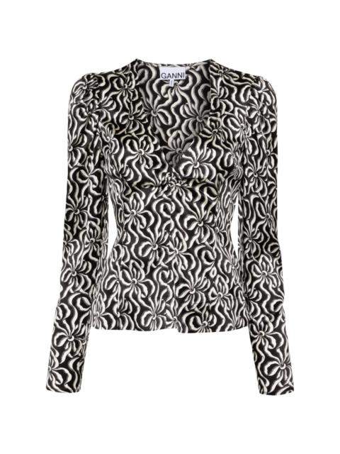 GANNI graphic-print silk blouse
