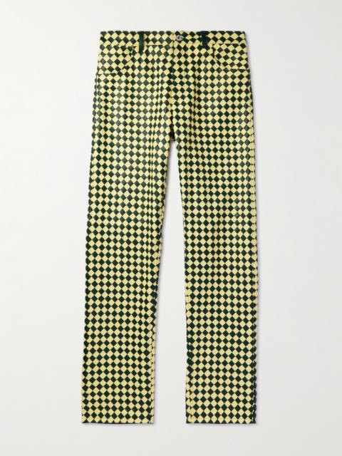 Bottega Veneta Straight-Leg Two-Tone Intrecciato Leather Trousers