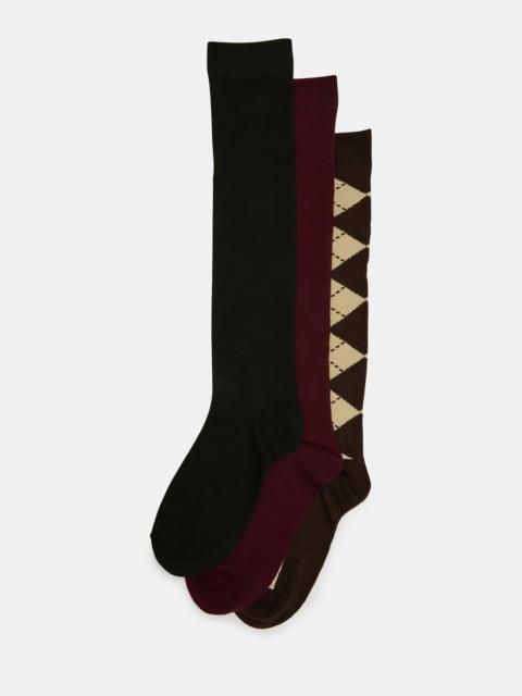 STEVE MADDEN 3 PACK ARGYLE KNEE HIGH SOCKS BROWN MULTI
