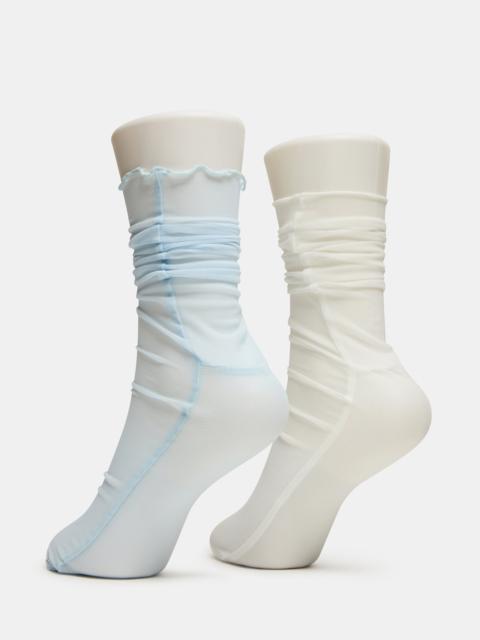 STEVE MADDEN 2 PACK SOFIA SOLID MESH CREW SOCKS LIGHT BLUE