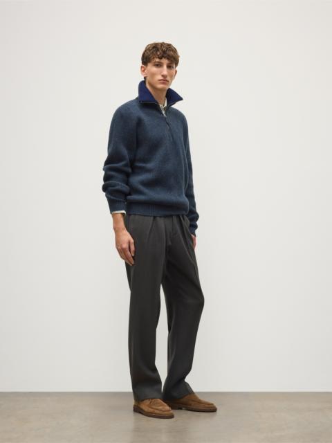 Johnstons of Elgin Chalmers Blue Half Zip Lambswool Jumper