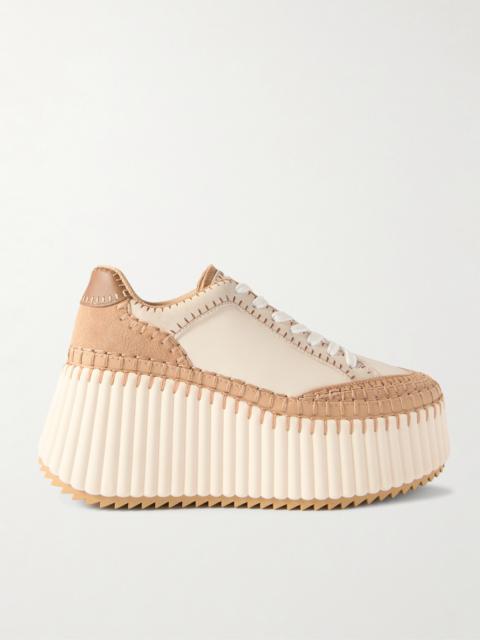 Chloé Nama Suede-trimmed Leather Platform Sneakers