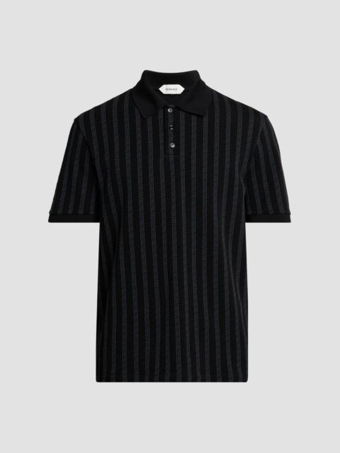 VERSACE Men's Greca Jacquard Cotton Polo Shirt - Black Grey