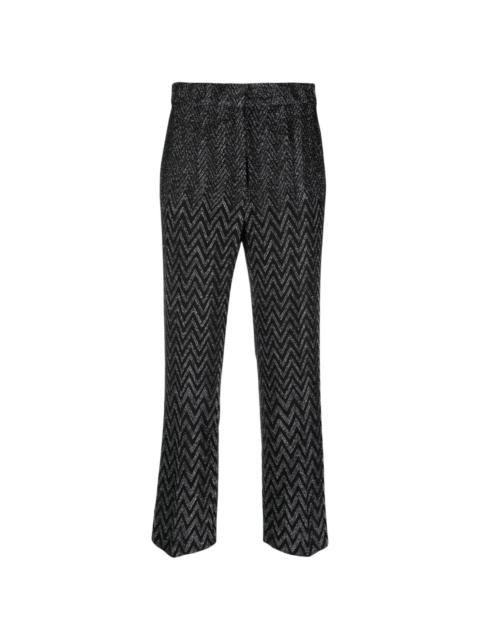 zigzag metallic-threading flared trousers
