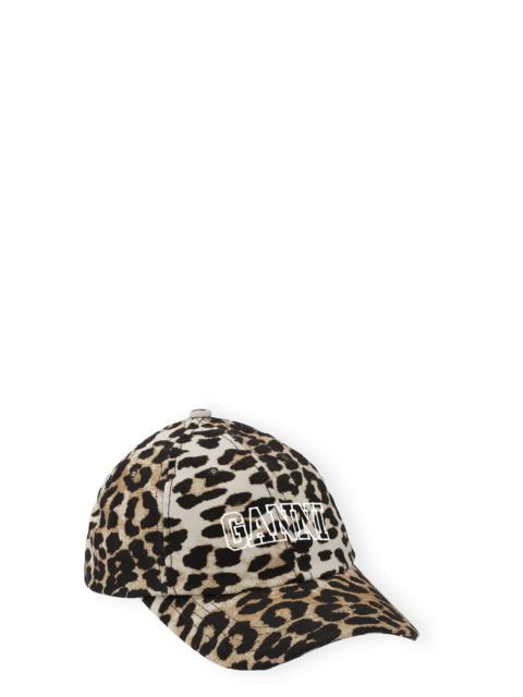 GANNI LEOPARD EMBROIDERED LOGO CAP