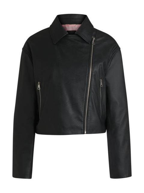 FAUX-LEATHER BIKER-STYLE JACKET WITH SIGNATURE TRIMS