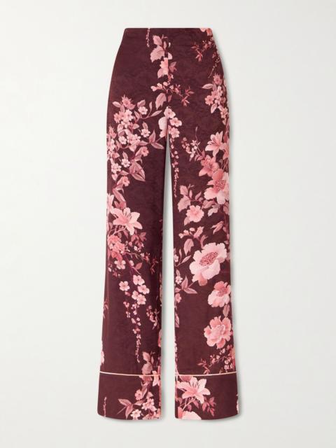 BORGO DE NOR Havana floral-print satin-trimmed crepe de chine jacquard pants Red