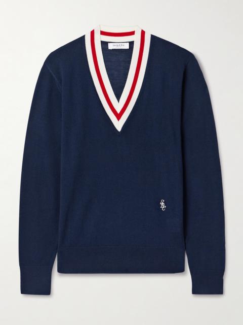 Sporty & Rich Embroidered Striped Merino Wool Sweater