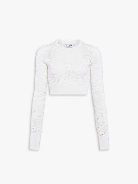 LONG SLEEVE TOP IN PIQUE LACE KNIT