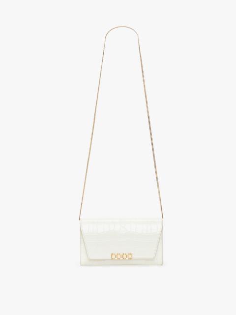 Victoria Beckham Exclusive Wallet On Chain In Ivory Croc-Effect Leather