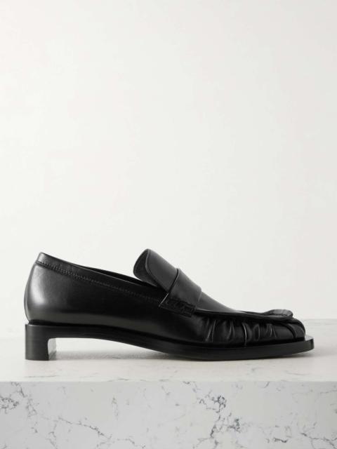 Jil Sander Ruched crinkled-leather penny loafers Black