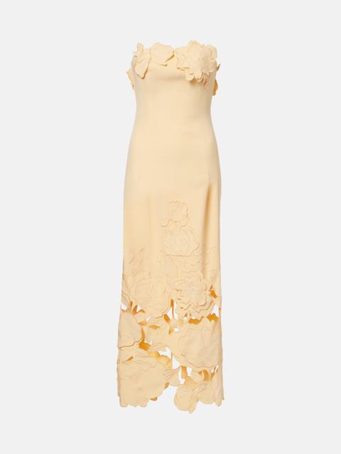 LEO LIN Rayna floral-appliqué strapless midi dress