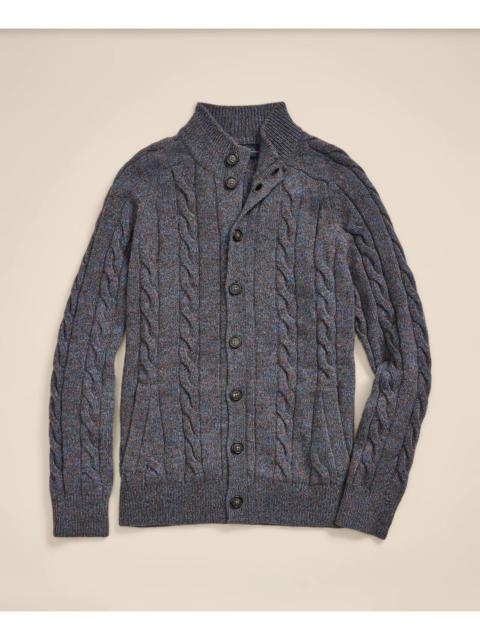 Brooks Brothers Wool-Yak-Cashmere Mock Neck Button Cardigan