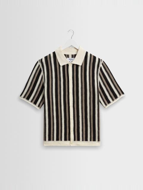 Wax London Porto - Ecru And Black Stripe Crochet Knitted Shirt