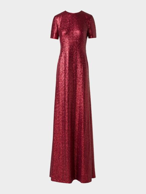 AKRIS Short-Sleeve Stretch Paillette Jersey Gown