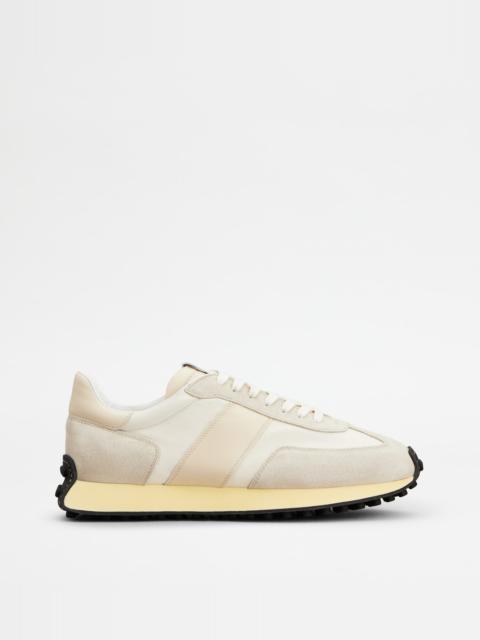 Tod's T VINTAGE SNEAKERS IN SUEDE AND TECHNICAL FABRIC - BEIGE, OFF WHITE