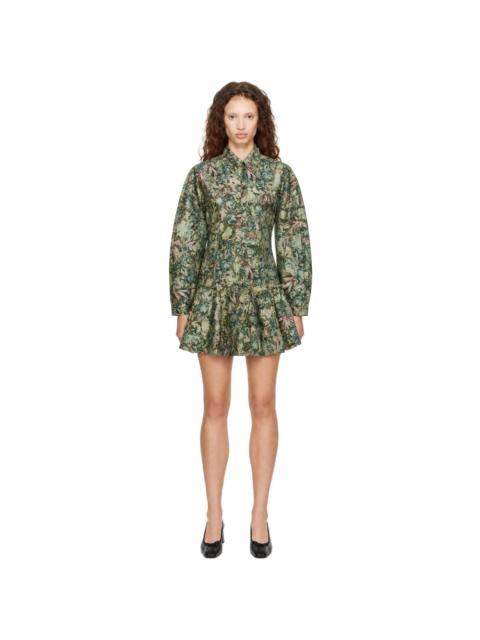 GANNI Green Tapestry Floral Minidress