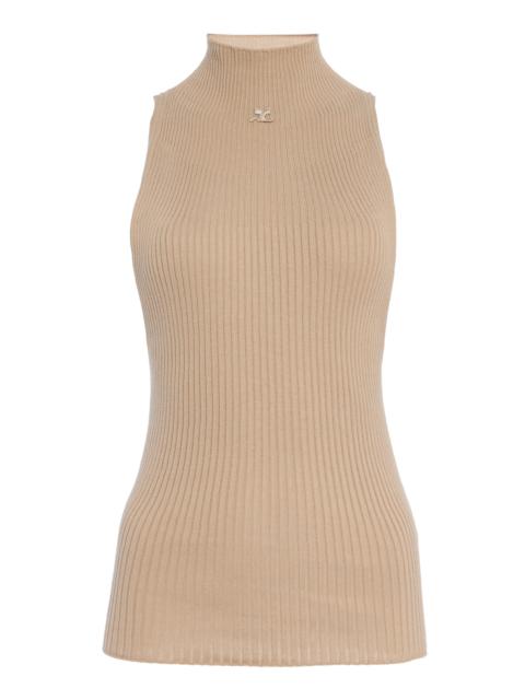 courrèges Mockneck Ribbed Cotton-Wool Top neutral