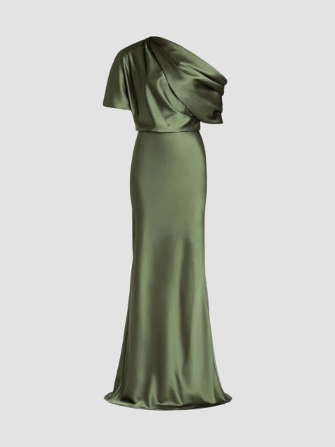 AMSALE Women's Satin One-Shoulder Gown - Olive