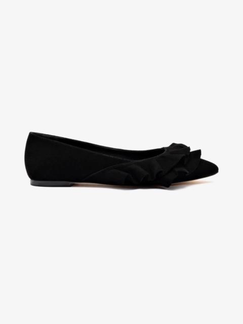 Larroudé Lee Ruffle Flat In Black Suede