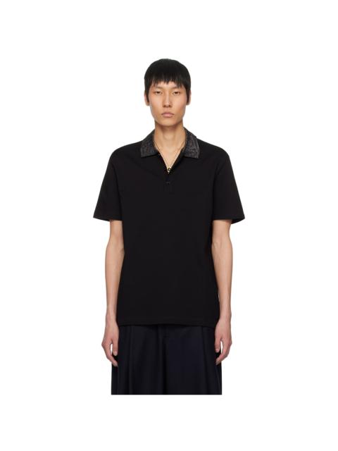 VERSACE Black Embroidered-Collar Barocco Polo