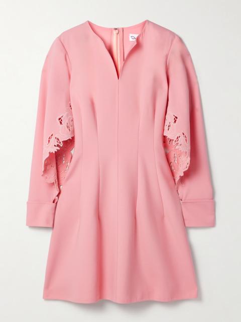 Oscar de la Renta Cutout Guipure Lace-trimmed Wool-blend Crepe Mini Dress